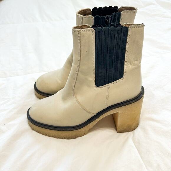 Free People James Chelsea Leather Boots Chunky Heel Cream Women’s Size 37 US 7 - Picture 5 of 12